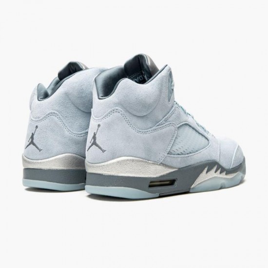 Air Jordans 5 Retro Bluebird With Silver White Photo Blue/Football Grey/Metallic Silver/White