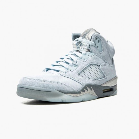 Air Jordans 5 Retro Bluebird With Silver White Photo Blue/Football Grey/Metallic Silver/White