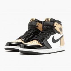 Air Jordans 1 High OG Released In A Second White Black And Gold Patent Leather Basketball Shoes Mens 861428 007 