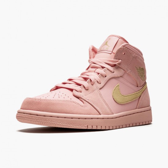 Air Jordans 1 Mid SE Arrives In Coral Suede And Gold Pink Mens 852542 600 