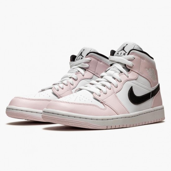 Air Jordans 1 Mid White Pink Black Basketball Shoes Womens BQ6472 500 