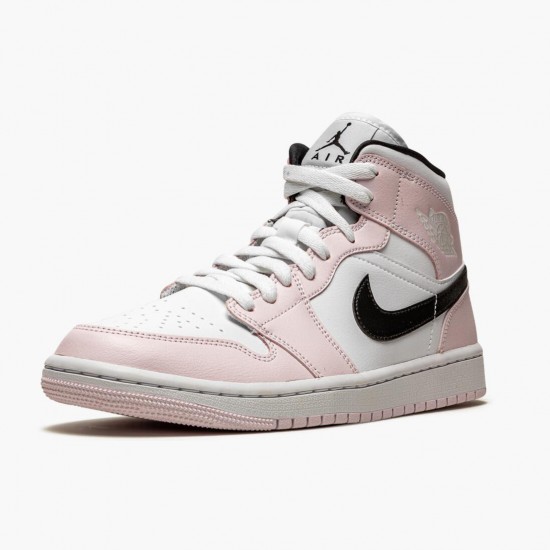 Air Jordans 1 Mid White Pink Black Basketball Shoes Womens BQ6472 500 