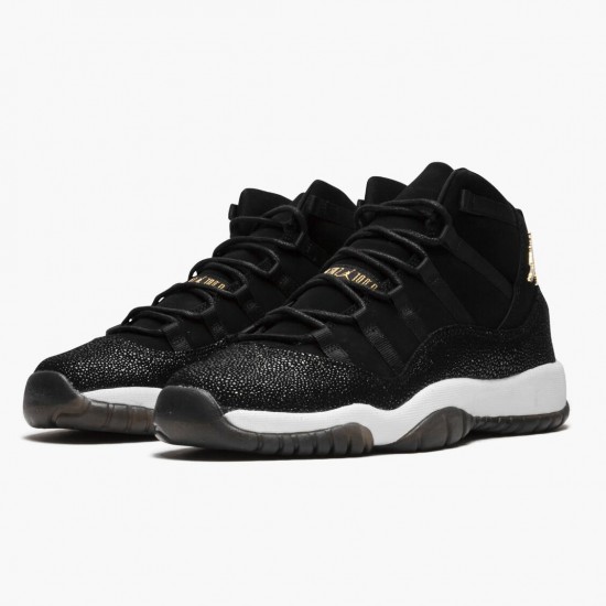 Air Jordans Retro 11 PREM HC Heiress Black Metallic Gold Womens And Mens 852625 030 